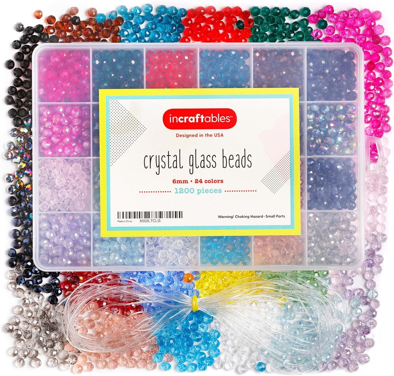 Crystal Beads for Bracelets 1200pcs 24 Colors. Bicone Crystal Glass Beads for Jewelry Making Bulk (6mm). Best Faceted with Elastic String. Small Bead Bracelet for DIY Crafts